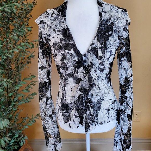 Button Down Black and White Lace Blouse - Picture 1 of 15